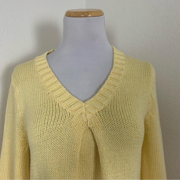 White + Warren Pullover V Neck Sweater Womens S Yellow Cotton Blend Lagenlook - Picture 10 of 16